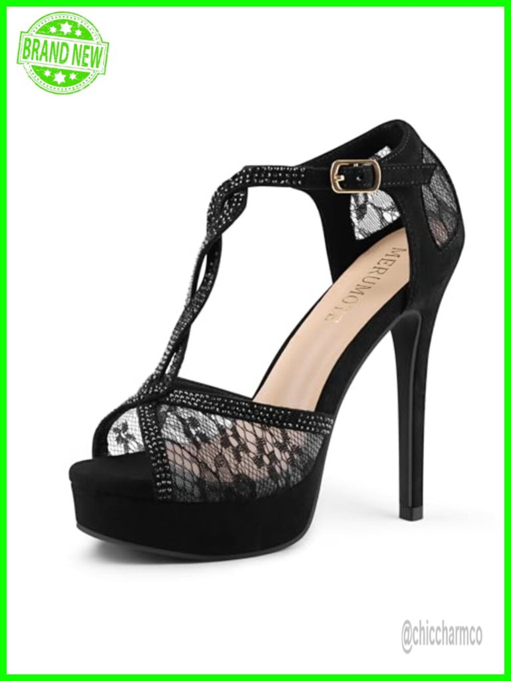 Peep Toe Platform Stilettos Rhinestone Lace Heels for Prom Party Evening Shoes